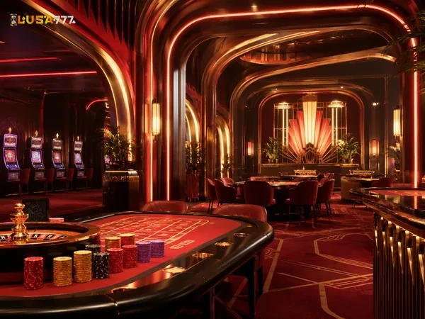 Tampilan kategori Slot, Casino, Live Game, Sportsbook, Lottery, Poker, dan Arcade di Lusa777